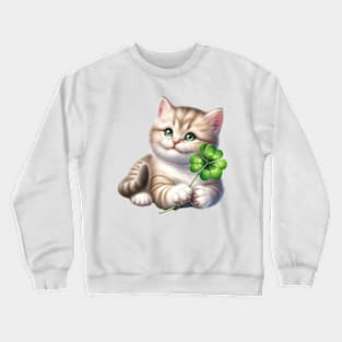 Clover Cat St Patricks Day Crewneck Sweatshirt